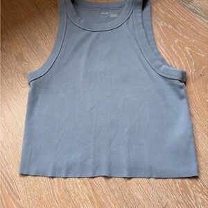 aerie Ribbed Cropped Tank Top - Slate Blue